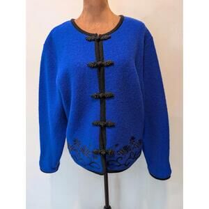 Appleseeds Classic Button Front Cardigan Sweater Large Blue Boiled Wool Classic